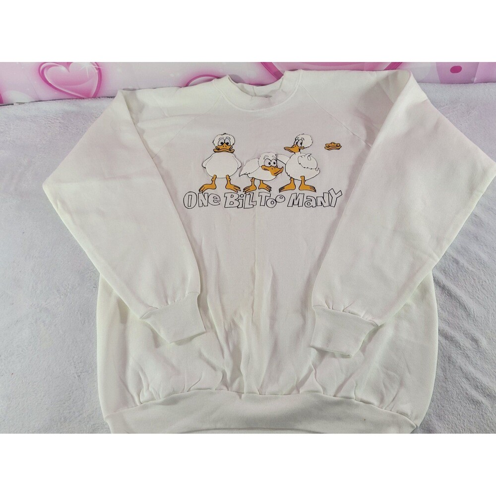Fruit of The Loom Vintage "One Bill Too Many" White Textured Graphic Sweater XL